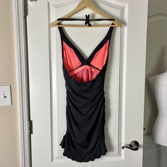 Athleta Shirrendipity Halter Swim Dress Women's Small Fitted Ruffle Gray Lined - Picture 2 of 7